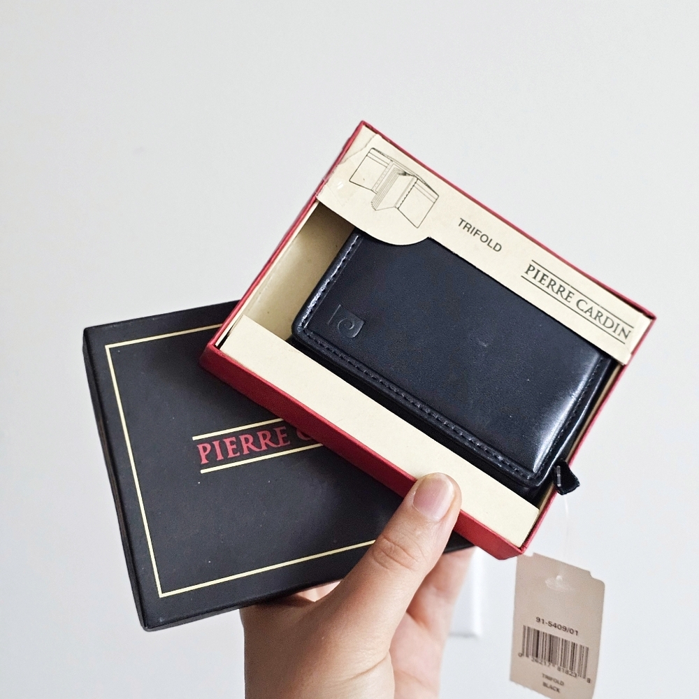 Vintage Pierre Cardin Black Genuine Leather Trifold Wallet NWT